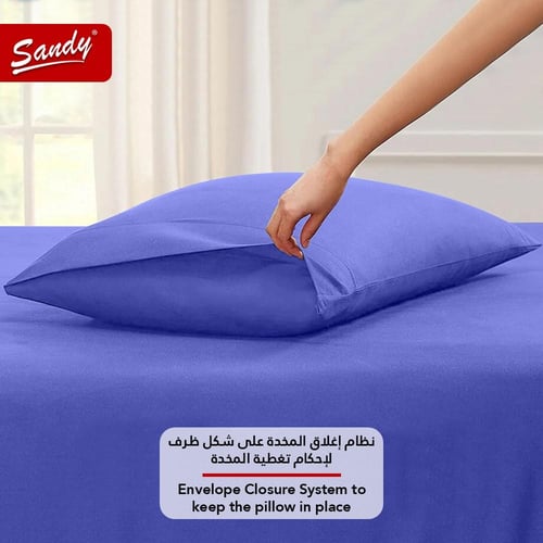 طقم شرشف ساندي ساده مزدوج - نيلي