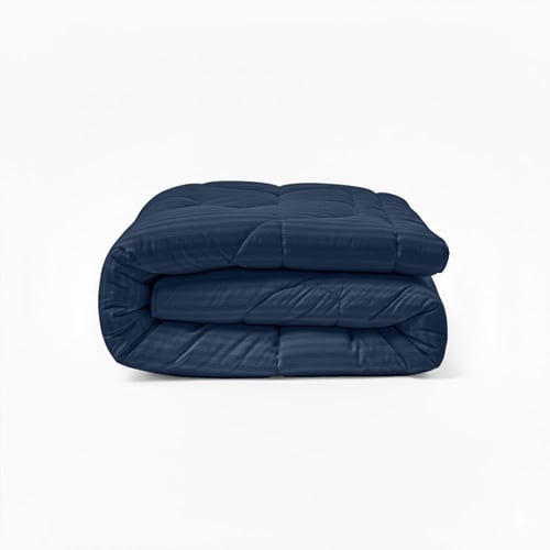 طقم لحاف نفر ونص روز فندقي مقلم - كحلي