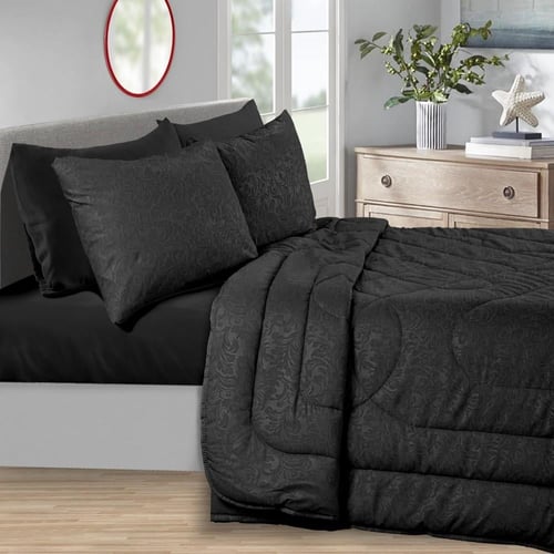 مفرش نفرين فلوري 6 قطع - اسود