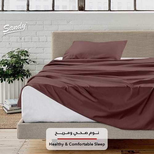 طقم شرشف ساندي ساده مفرد - بني عودي