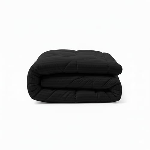 طقم لحاف نفر ونص روز فندقي مقلم - اسود