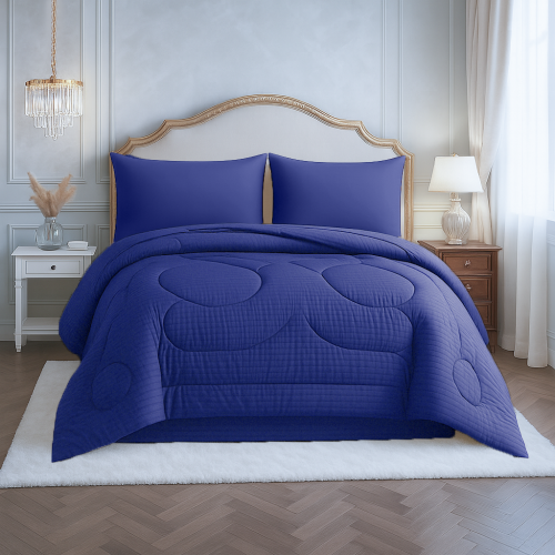 مفرش ساندي فندقي فاخر نفرين قطن 100% - أزرق كلاسيك...