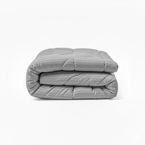 طقم لحاف نفر ونص روز فندقي مقلم - رصاصي