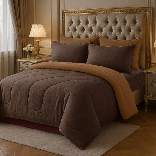 مفرش شتوي نفرين فلوري 6 قطع - بني محروق طوبي