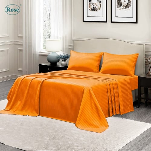 طقم شرشف روز "مزدوج" 200x200 سم مقلم - برتقالي