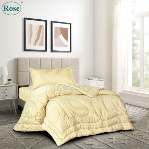 طقم لحاف نفر ونص روز فندقي مقلم - ذهبي