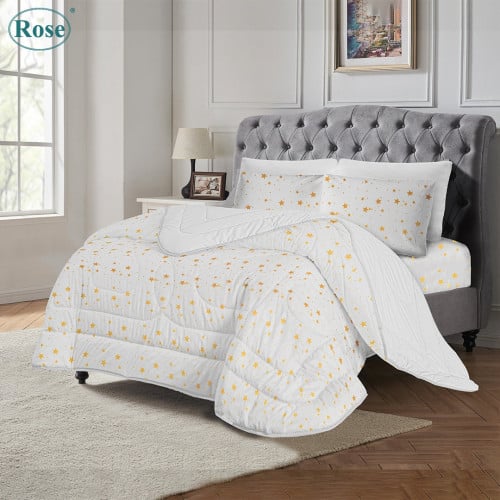 مفرش نفرين فلوري 6 قطع - نجوم ابيض