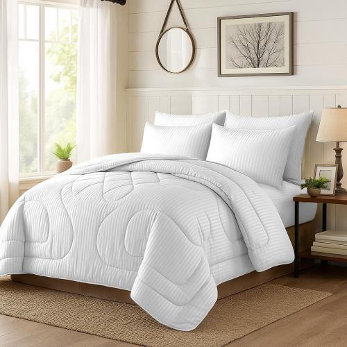 مفرش فندقي نفرين مقلم 6 قطع - ابيض