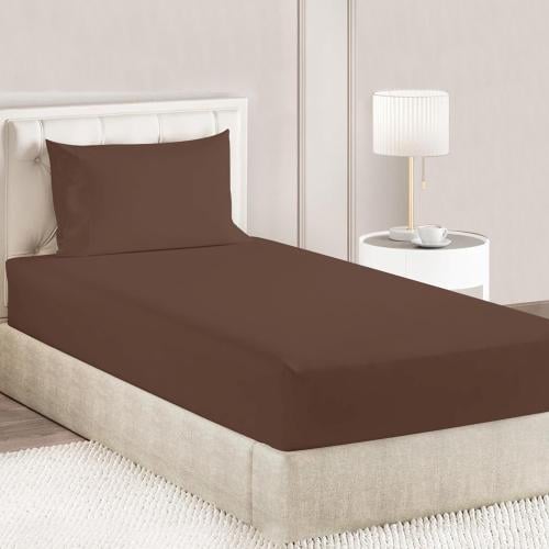طقم شرشف روز ساده نفر عريض 200x120 سم - بني داكن