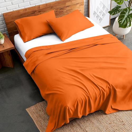 طقم شرشف ساندي ساده مفرد ونص - برتقالي