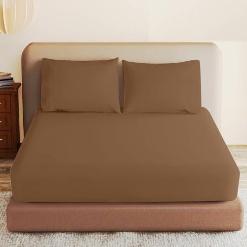 طقم شرشف روز ساده نفرين 200x200 سم - بني