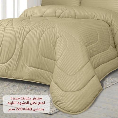 مفرش فندقي نفرين مقلم 6 قطع - بيج