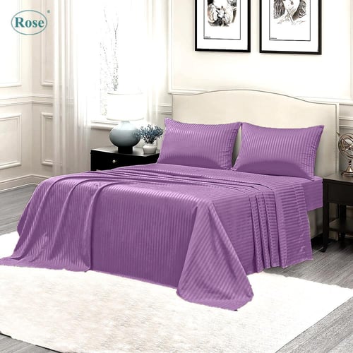 طقم شرشف روز "مزدوج" 200x200 سم مقلم - موف ليلك