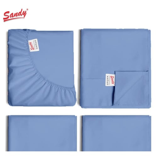 طقم شرشف ساندي ساده مفرد ونص 140×200 سم - أزرق ملك...