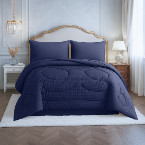 مفرش ساندي فندقي فاخر نفرين قطن 100% - كحلي