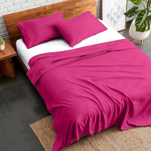 طقم شرشف ساندي ساده مفرد ونص - فوشي