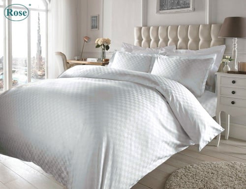 طقم تلبيسة لحاف روز جاكار مزدوج - أبيض