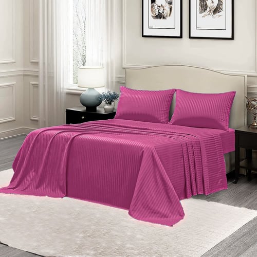 طقم شرشف روز "مزدوج" 200x200 سم مقلم - فوشي