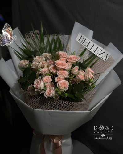 باقة ورد بيبي جوري 10 أغصان مع تغليف شبكي