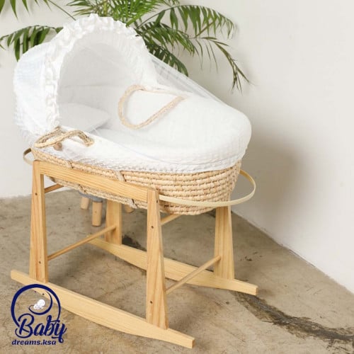 مهد سلة موسى مع مفرش ابيض + حامل هزاز