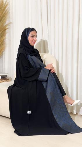 عباية قماش ملكي وجاكار كحلي