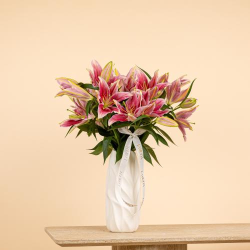 Pink Stargazer Lily Twisted Vase