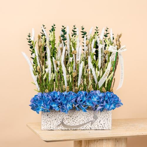 Sky Blue Hydrangea & Pebbles Custom