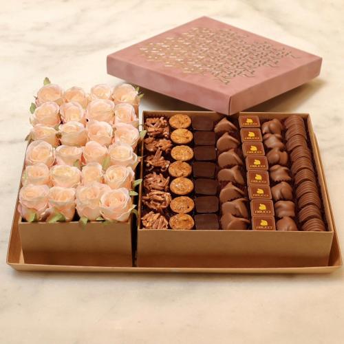 Abucci pink box with artificial flowers