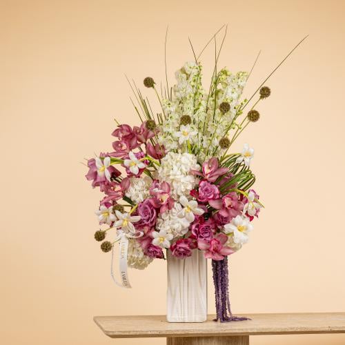 Mauve Orchid & White Hydrangea Statement