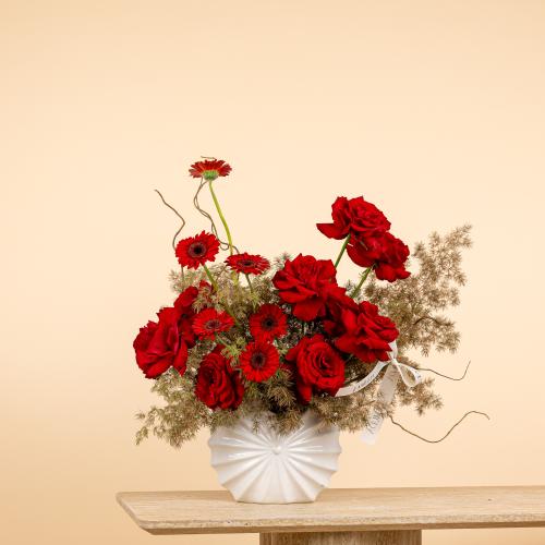 Crimson Red Rose & Gerbera Urn