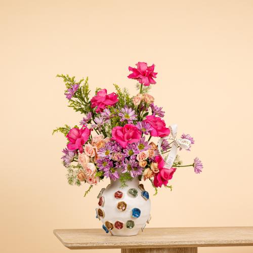 Magenta Rose & Lavender Daisy Urn