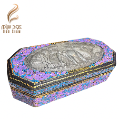 صندوق خشبي مظلع منقوش ورود و فيل