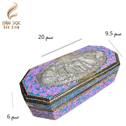 صندوق خشبي مظلع منقوش ورود و فيل