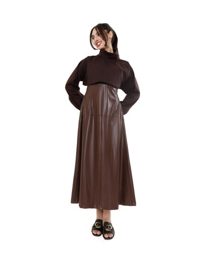 فستان جلد بقطعة فوقيه من الجوخ