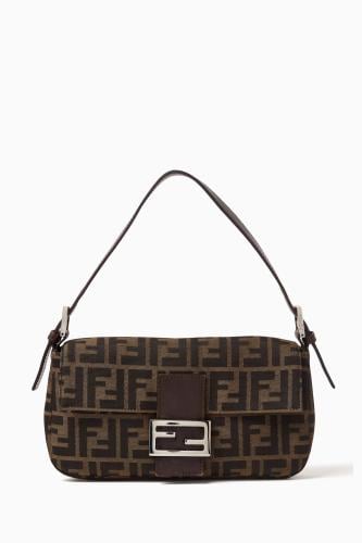 Fendi N90s Zucca Monogram Baguette Shoulder Bag in Canvas & Leather -