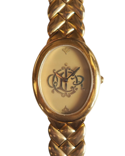 Christian Dior Emblem Logo Watch Gold Metal Quartz Wristwatch Ladies Vintage Authentic