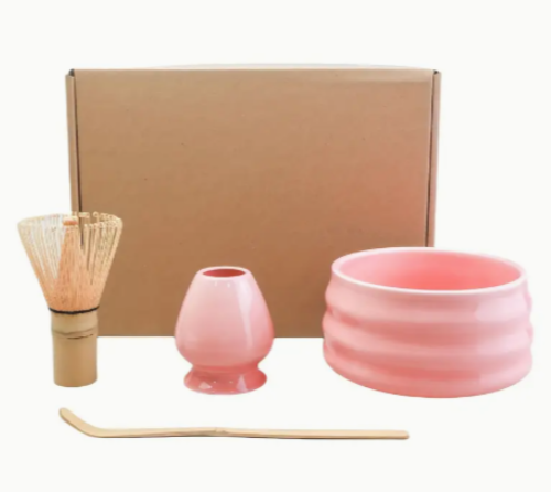 طقم ادوات تحضير ماتشا - 4 قطع وردي