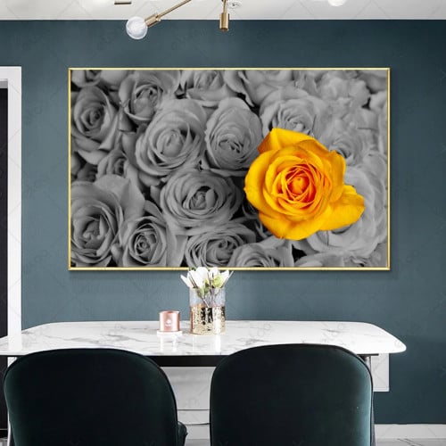 لوحة فنية منظر طبيعي وردة باللون الاصفر