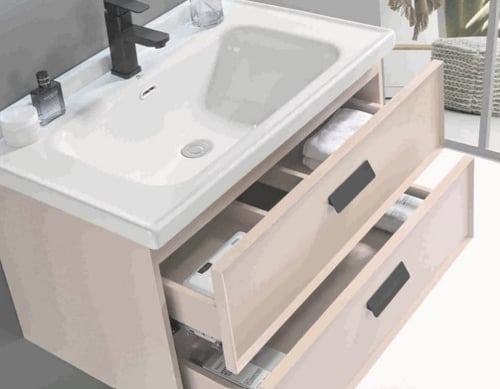 مغسلة دولاب PVC حوض رخام صناعي 80 سم مع مرآة بإضاء...