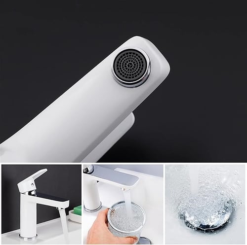 خلاط مغسلة لون أبيض مطعم بـ كروم موديل ALVE