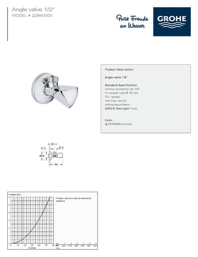 محبس زاوية 1/2-1/2 جروهي GROHE