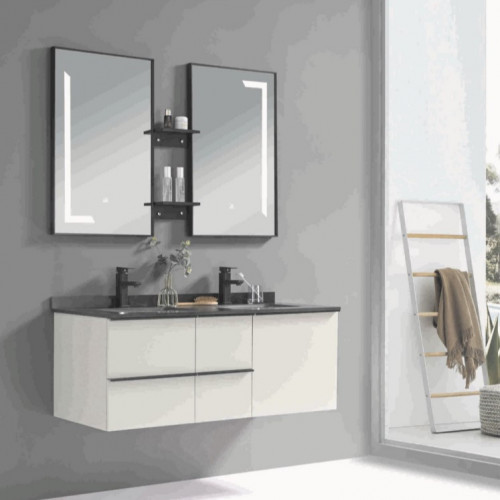 مغسلة دولاب PVC حوض رخام صناعي 120 سم مع مرآة بإضا...