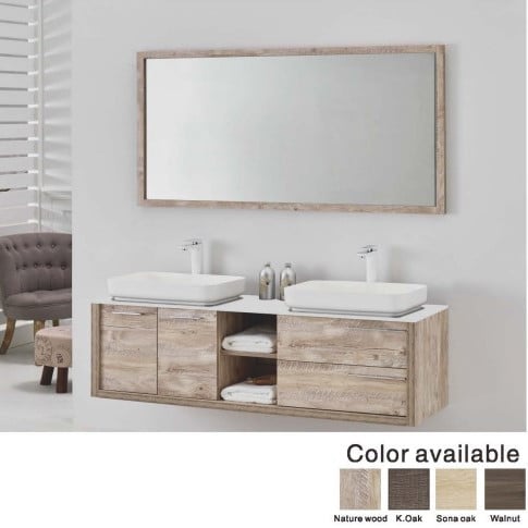 مغسلة دولاب حوضين رخام مقاس 150 سم مع مرايا ليد 10...