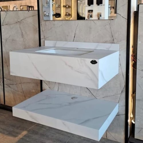 مغسلة بيت رخام صناعي 80 سم مع مرآة