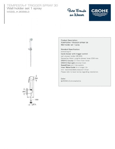 شطاف جروهي ابيض مع لي كروم تيمبستا جروهي GROHE