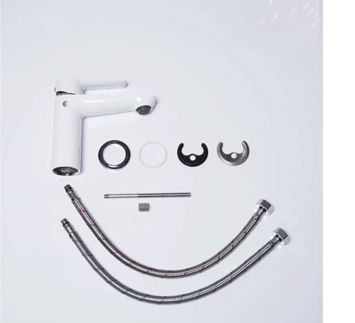 خلاط مغسلة لون أبيض مطعم بـ كروم موديل ALVE