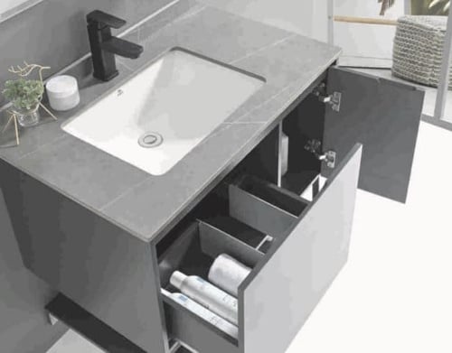 مغسلة دولاب PVC حوض رخام صناعي 80 سم مع مرآة بإضاء...