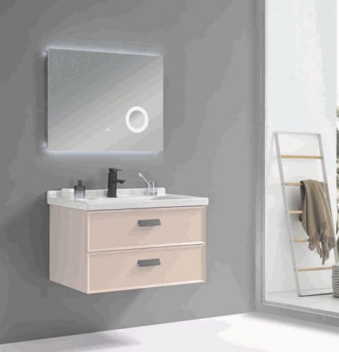 مغسلة دولاب PVC حوض رخام صناعي 80 سم مع مرآة بإضاء...