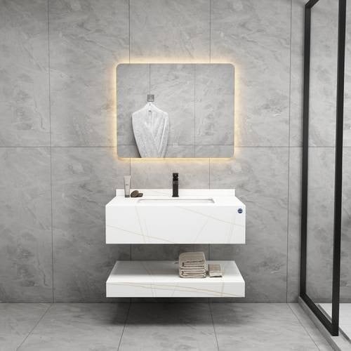 مغسلة بيت رخام صناعي 80 سم مع مرآة