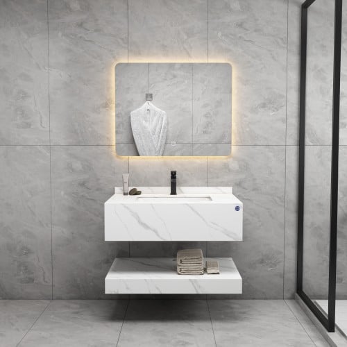 مغسلة بيت رخام صناعي 80 سم مع مرآة